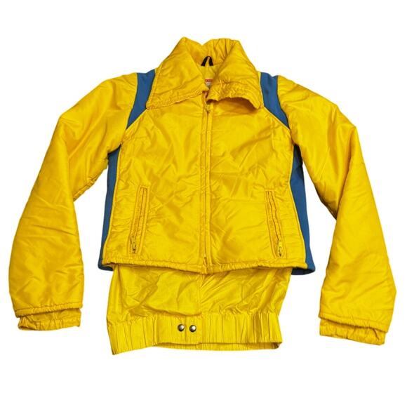 Vintage 70s Frostline Kit Ski Jacket XS Yellow Blue Nylon Ripstop Cropped Puffer - Picture 6 of 7